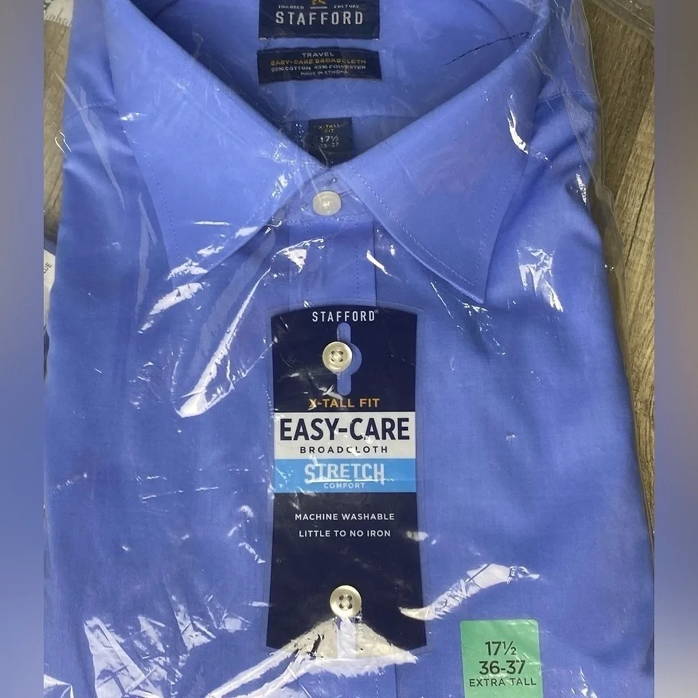 Stafford Travel Easy-Care Stretch ExtraTallWrinkle Free Long Sleeve Dress Shirt - Picture 5 of 6